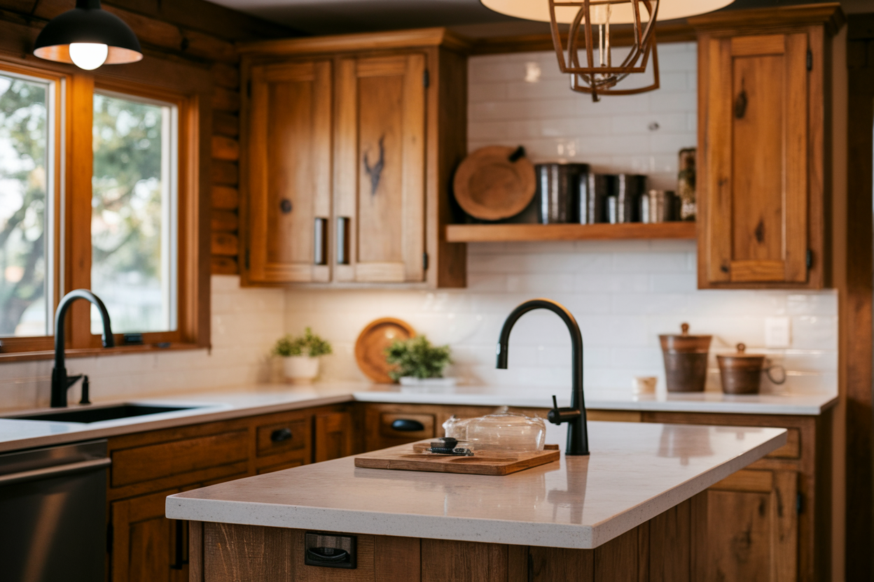 cuisine-chene-rustique-robinet-design