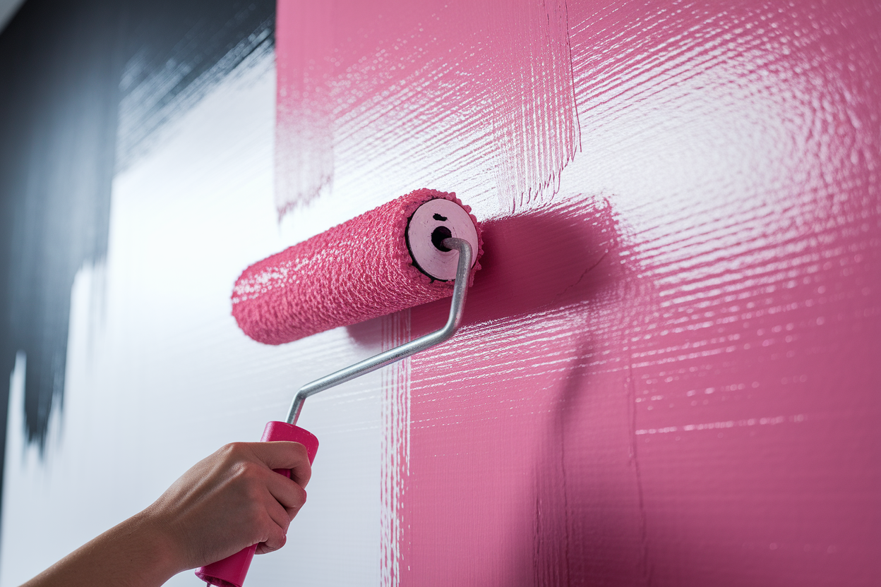 peintre-mur-rouleau-peinture-humide
