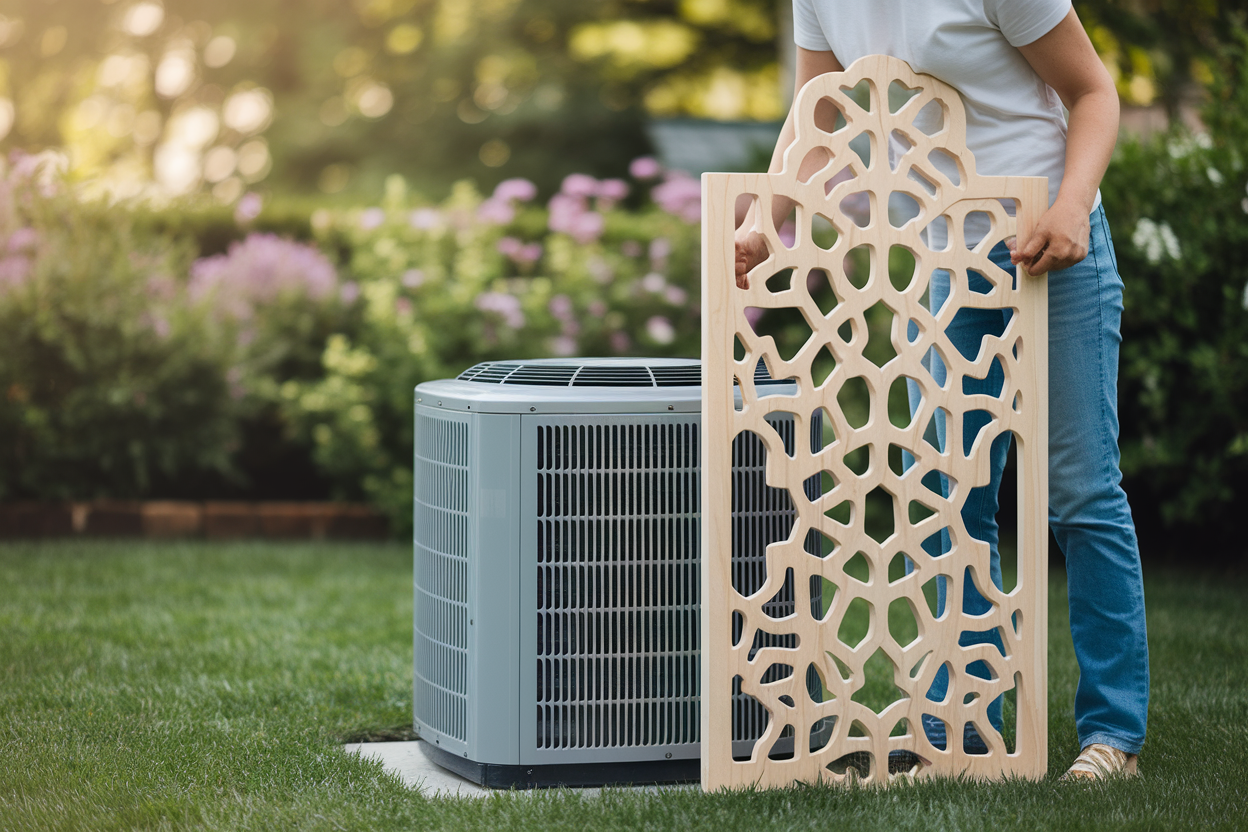 personne-ecran-bois-jardin-climatiseur