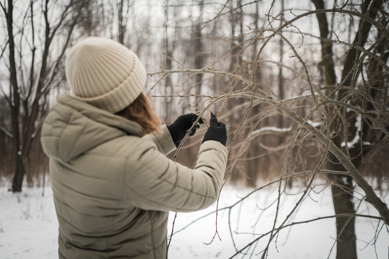 personne-dos-taillant-pommier-neige