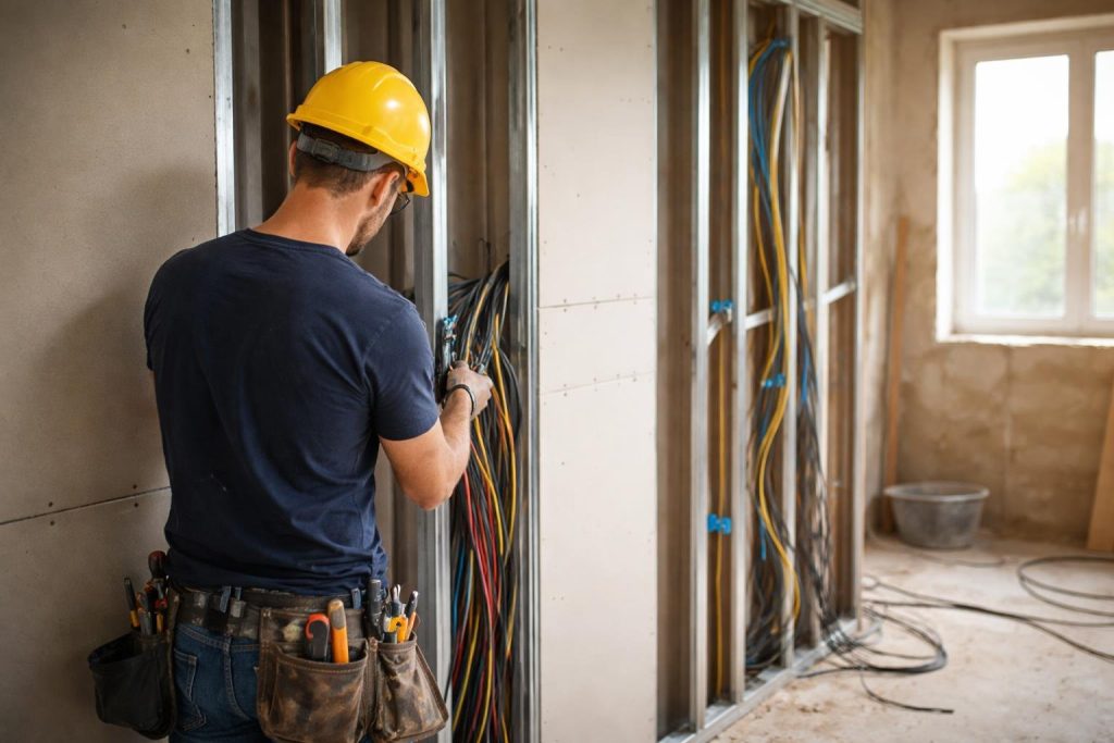 electricien-cables-cloison-chantier