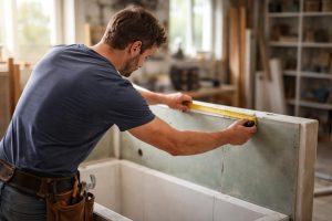 bricoleur-mesurant-cloison-douche-atelier